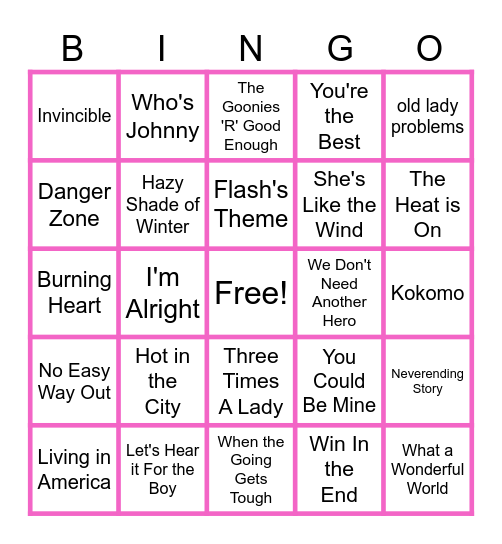 Music Bingo at the Ann Arbor Eagles!  Summer Movie Feels! Bingo Card