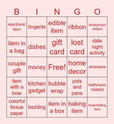 Bridal Bingo Card