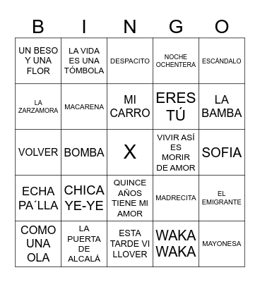 BINGO MUSICAL Bingo Card