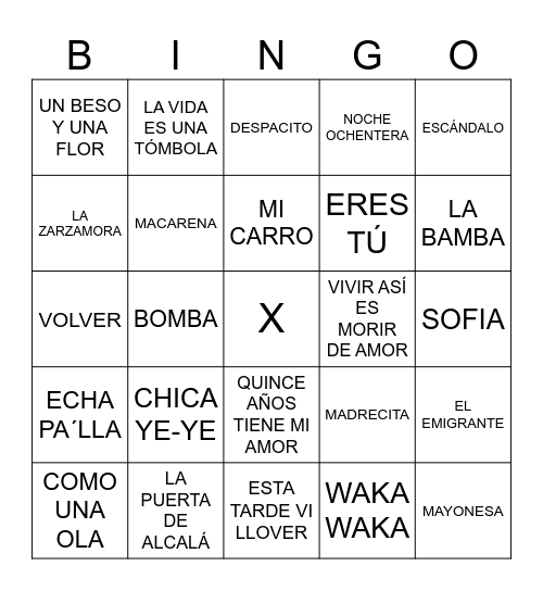 BINGO MUSICAL Bingo Card