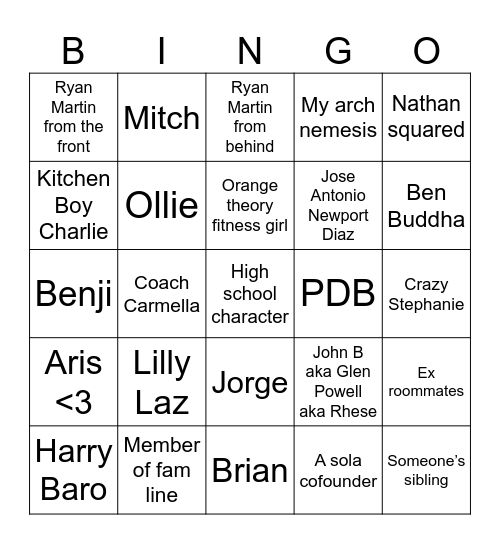 Senior Bar Crawl Bingo Card