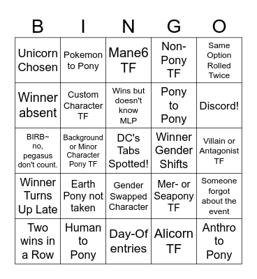 MLP TF Event Bingo Card