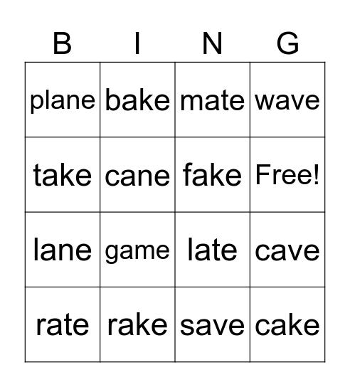 a_e Bingo Card