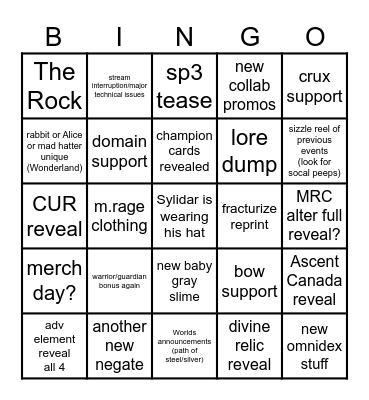 GA Stream Bingo Card
