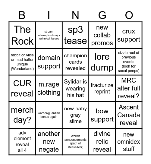 GA Stream Bingo Card