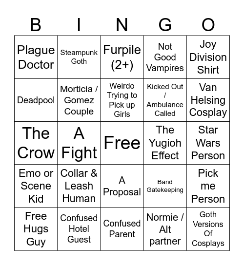 Dark Force Bingo Card