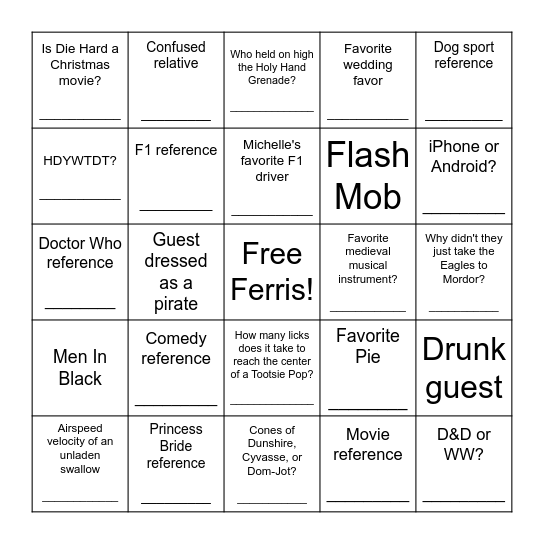 Michelle & Will's Wedding Bingo Card