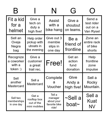 Action Sports Bingo! Bingo Card