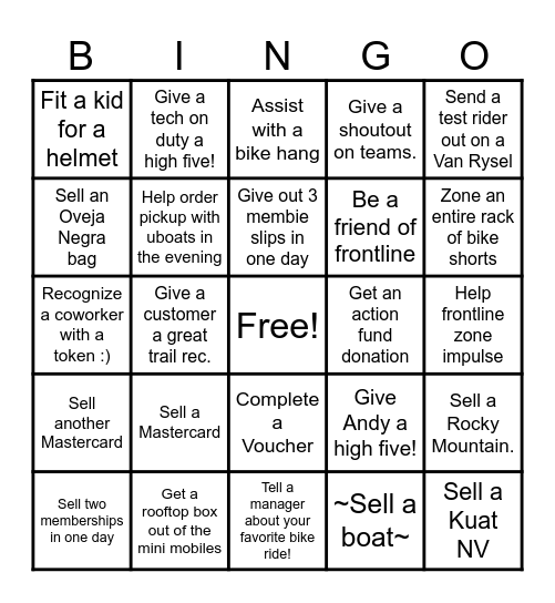 Action Sports Bingo! Bingo Card