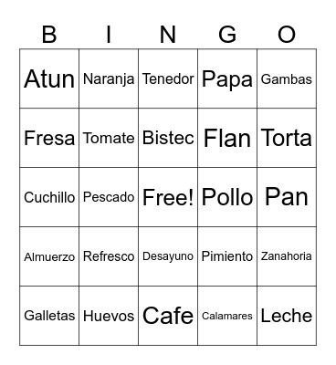 Spanish Cuisine Bingo Card