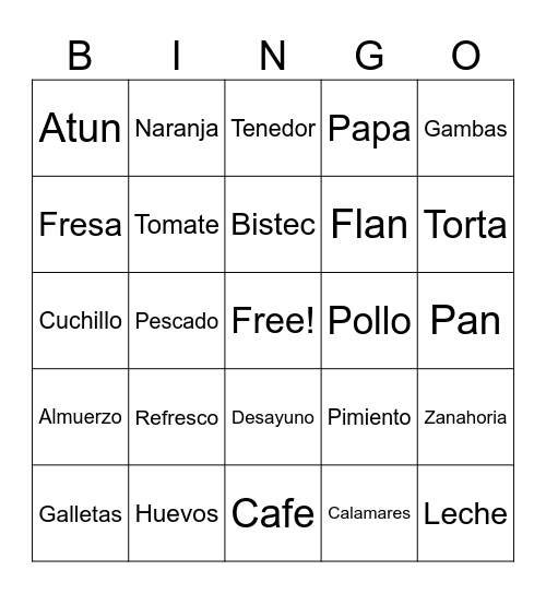 Spanish Cuisine Bingo Card