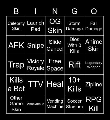 Fortnite Bingo Card