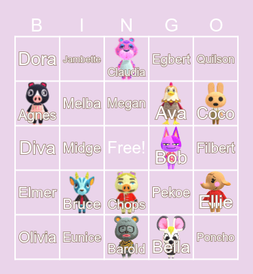 Animal Crossing Villager Hunting Bingo Card