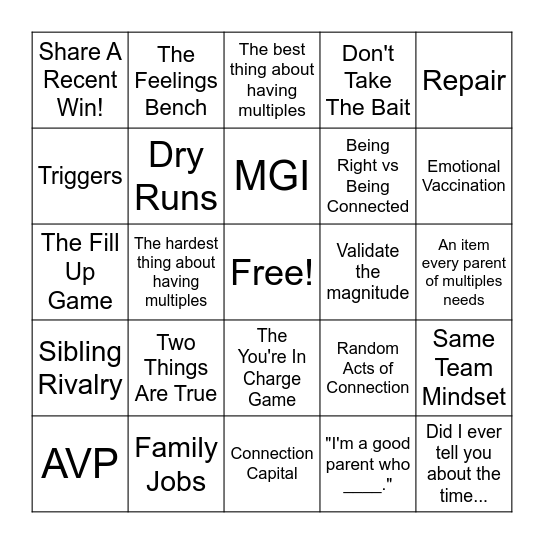 Twins & Multiples Bingo! Bingo Card