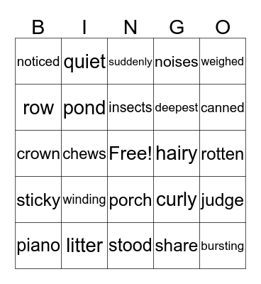 Vocabulary Bingo Card