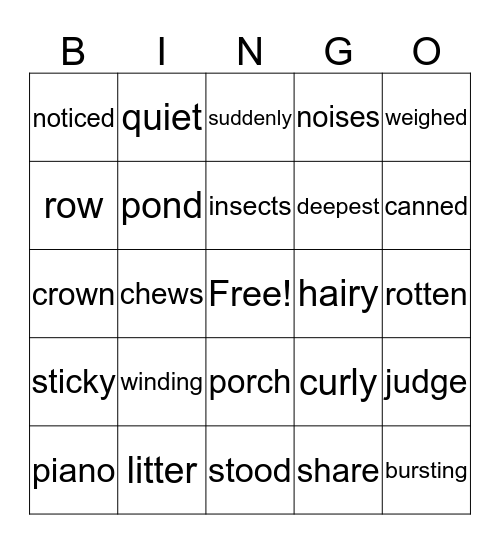 Vocabulary Bingo Card