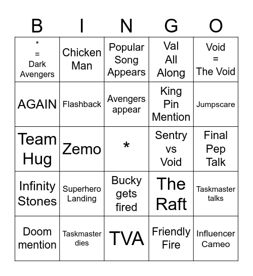 ThunderBolts* Bingo Card