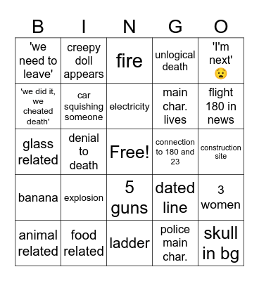 final destination Bingo Card