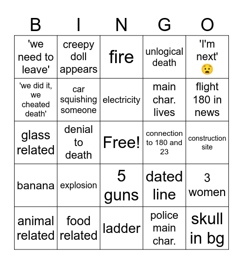 final destination Bingo Card