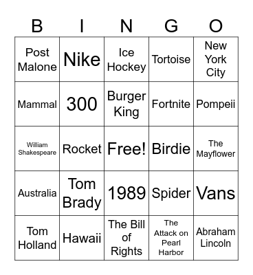 Trivia #3 Bingo Card