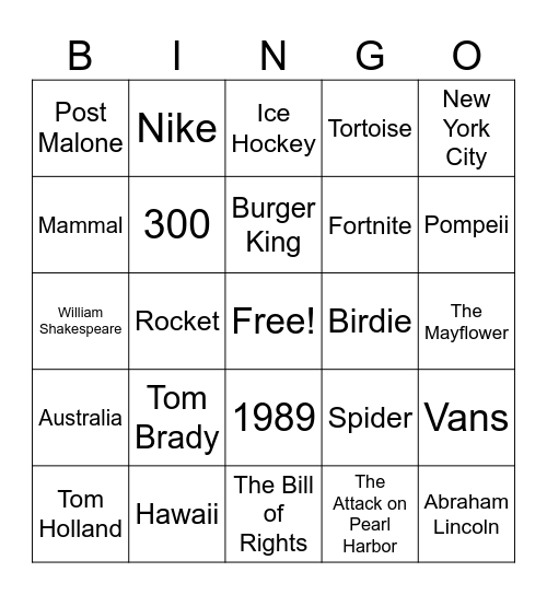 Trivia #3 Bingo Card