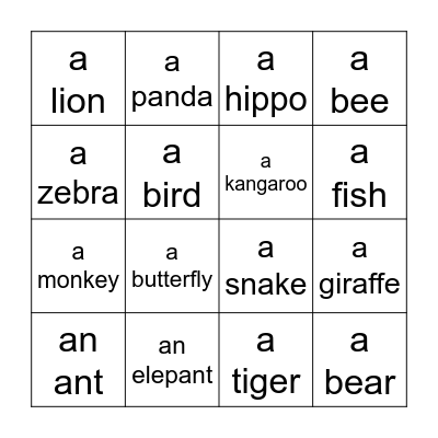 Animals Bingo Card
