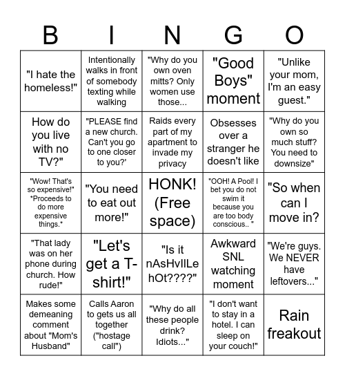 Dad Visit Bingo Card