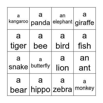 Animals Bingo Card