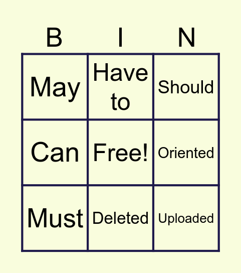Modals and Verbs Bingo Card
