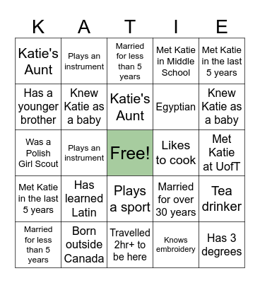 Bridal Shower Bingo Card