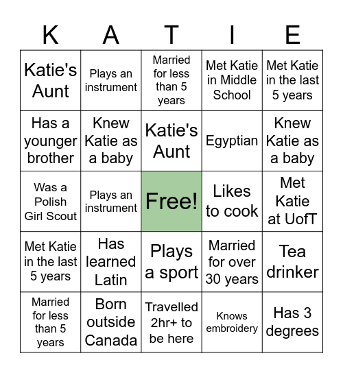 Bridal Shower Bingo Card