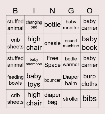 Baby Shower Bingo Card