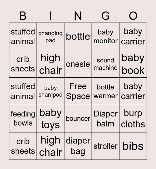 Baby Shower Bingo Card