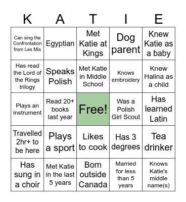 Bridal Shower Bingo Card