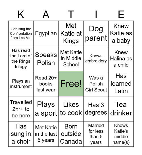 Bridal Shower Bingo Card