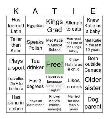 Bridal Shower Bingo Card