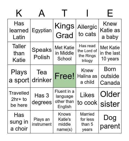 Bridal Shower Bingo Card