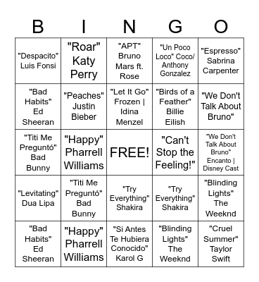 Music Bingo Card