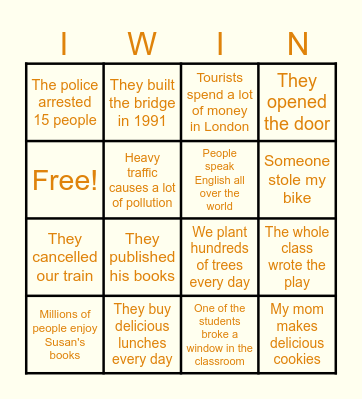 Passive Voice Bingo Card