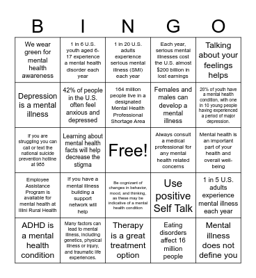 Mental Health Awareness Facts Bingo Card