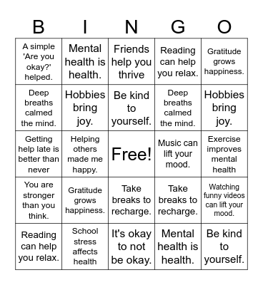 MENTAL HEALTH AWARNESS Bingo Card