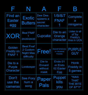 FNAFB (Five Night's at Freddy's Bingo) Bingo Card
