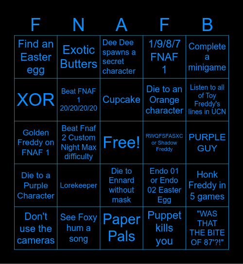 FNAFB (Five Night's at Freddy's Bingo) Bingo Card