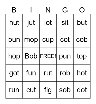 HAMUK'S BINGO CARDS-Short i,o,u Bingo Card