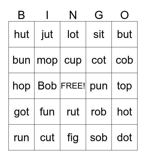 HAMUK'S BINGO CARDS-Short i,o,u Bingo Card