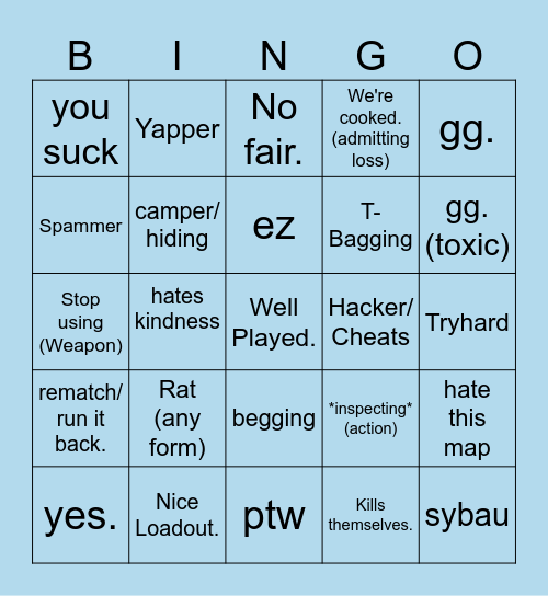 Rivals Bingo Card