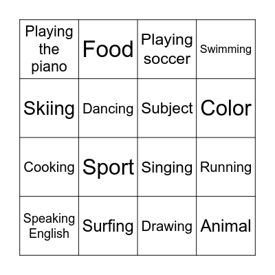 New Words! Bingo Card