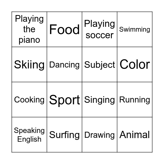 New Words! Bingo Card