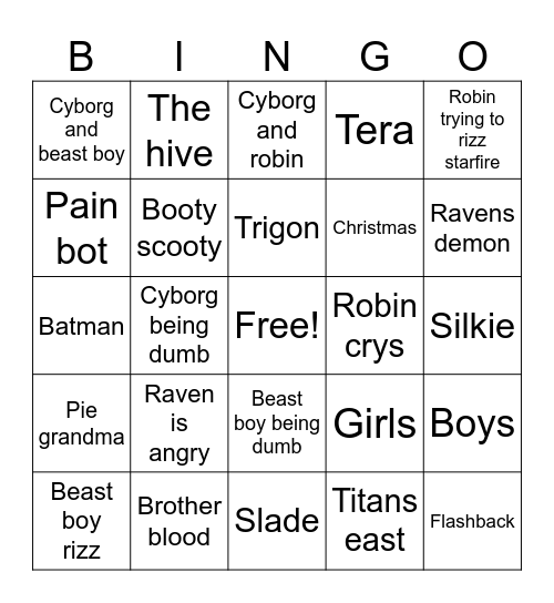 Teen Titans Go Bingo Card