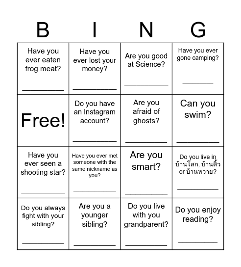 Find Someone Who Says Yes! Bingo Card